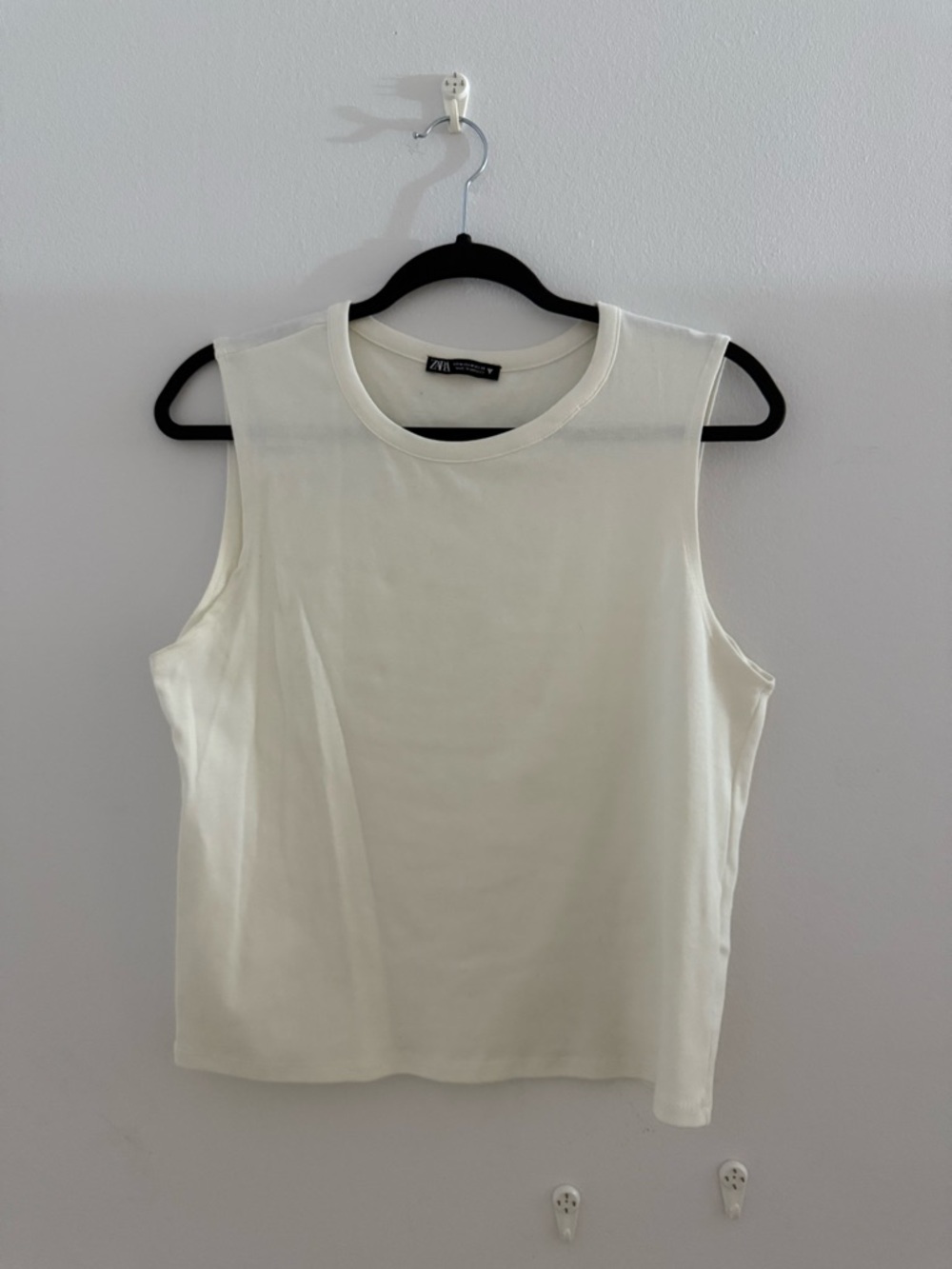 Cotton Zara Cream Sleeveless Crewneck Top